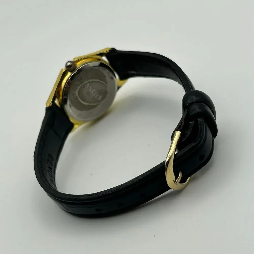 Anriya Milan Gold-tone Black Genuine Leather Women’s Quartz Watch New Battery